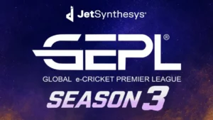 Official logo for GEPL Season 3, the Global e-Cricket Premier League powered by JetSynthesys.