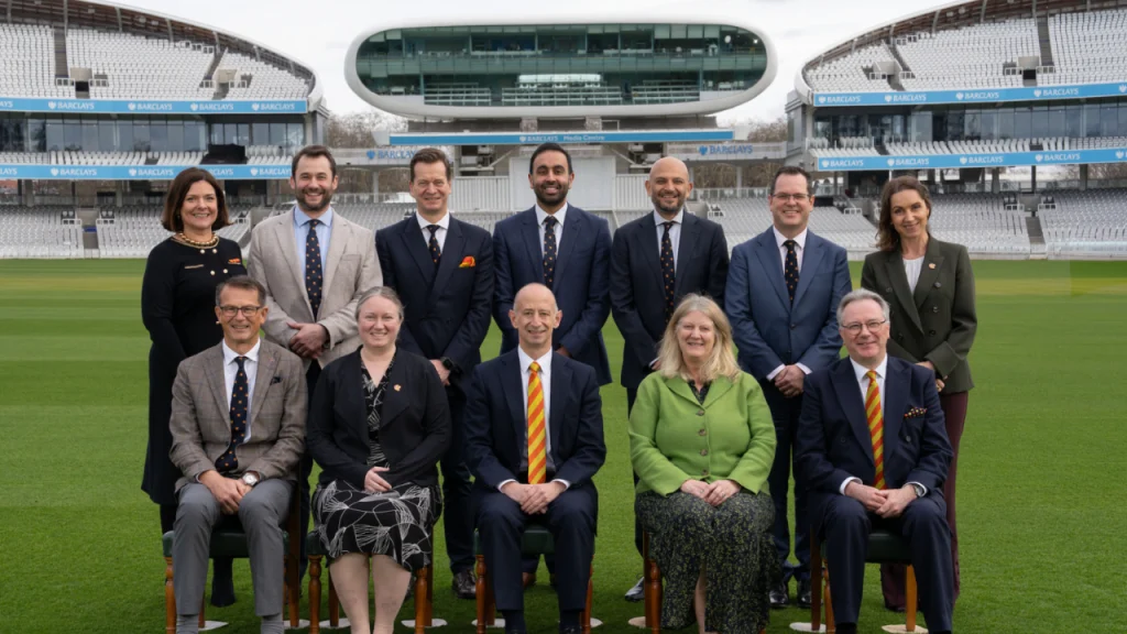 Members of the MCC Secretariat and board posing at Lord’s Cricket Ground as the club reviews membership policies to improve gender diversity.