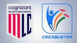 Major League Cricket (MLC) and Crickbuster logos displayed together in a graphic related to partnership, sponsorship or cricket development initiatives.