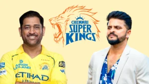 MS Dhoni and Suresh Raina featured alongside the Chennai Super Kings logo in a CSK themed graphic