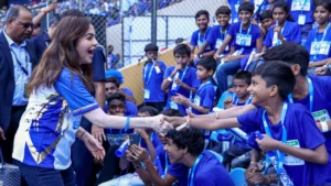 Nita M Ambani greeting and interacting with children from NGOs during Mumbai Indians’ annual ESA Match Day event at Wankhede Stadium in Mumbai.