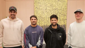 PCA player representatives Kiran Carlson, Miles Hammond, Chris Wood and Brett D’Oliveira pose together at a cricket event.