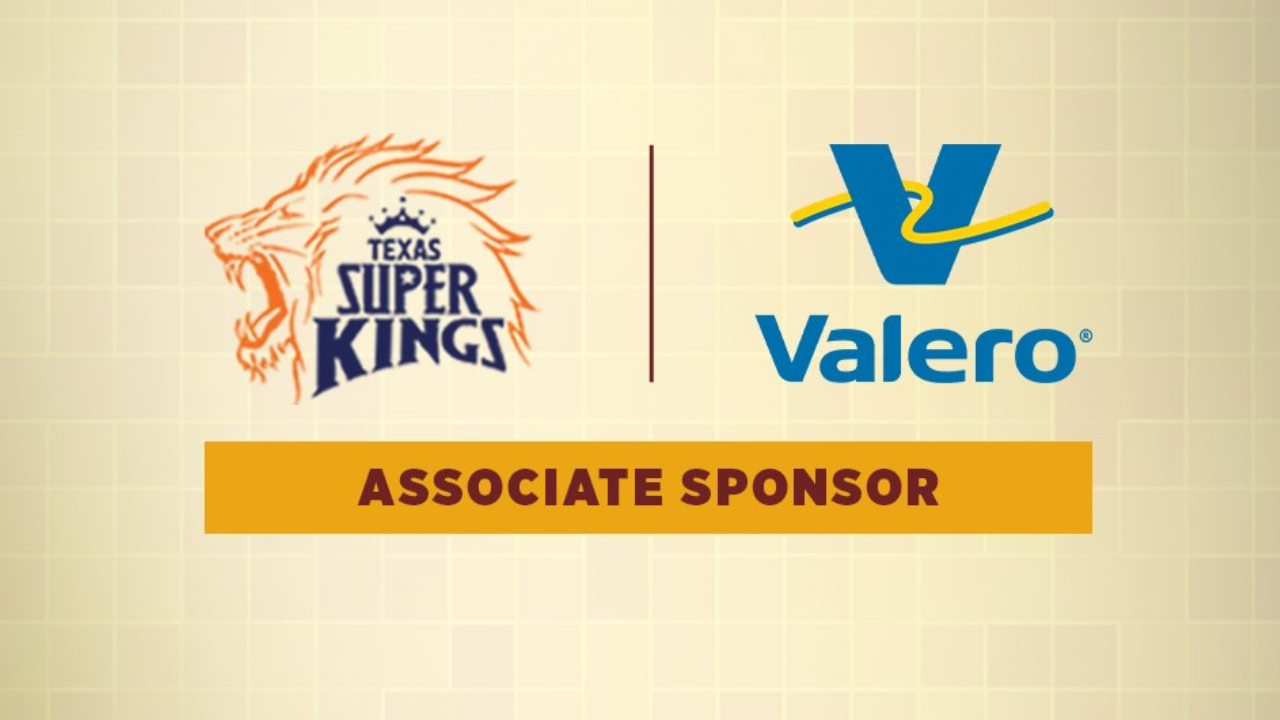 Texas Super Kings and Valero logos announcing Valero as an associate sponsor for the cricket franchise.