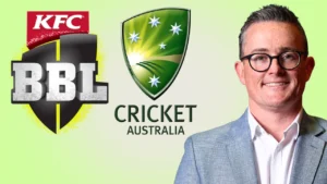 Alistair Dobson pictured alongside the Cricket Australia and KFC Big Bash League (BBL) logos, representing Australian cricket administration and the BBL.