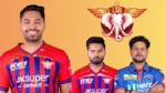 Avesh Khan, Rishabh Pant and Kuldeep Yadav alongside the Lucknow Super Giants (LSG) logo in a composite image related to the IPL franchise.