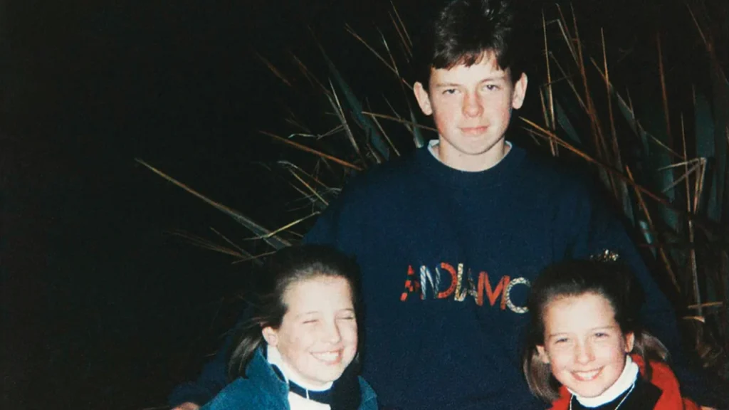 A childhood photograph of Cecelia Joyce with her brother Ed Joyce and twin sister Isobel Joyce, highlighting the renowned Irish cricket family’s sporting heritage.