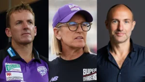 Damien Wright, Lisa Keightley and Andrew Ashenden in a composite image highlighting the three cricket coaches.