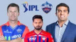 David Warner, Rishabh Pant and Delhi Capitals co-owner Parth Jindal featured alongside the IPL and Delhi Capitals logos.