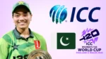 Pakistan women's cricket captain Fatima Sana pictured with ICC and ICC Women's T20 World Cup 2026 logos alongside the Pakistan flag.
