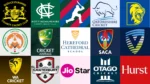 Collage of cricket organization and governing body logos including Gloucestershire County Cricket Club, Nottinghamshire County Cricket Club, Cricket Australia, South Australian Cricket Association, Western Australia Cricket, Canterbury Cricket, Otago Cricket, Baroda Cricket Association, and JioStar, representing global cricket administration and media rights.