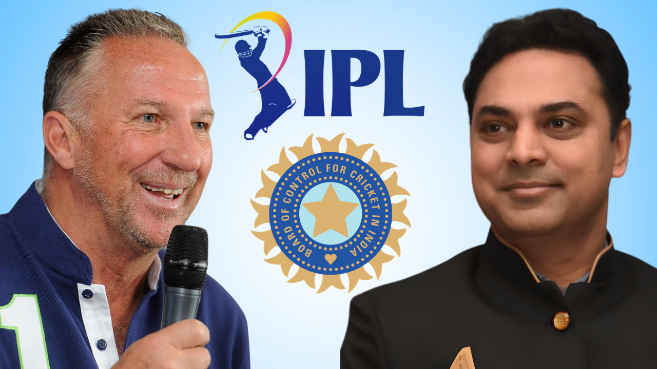Ian Botham and Krishnamurthy Subramanian alongside the IPL and BCCI logos in a composite image related to Indian Premier League cricket.