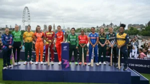 Captains of the 12 participating teams pose with the trophy ahead of the ICC Women’s T20 World Cup 2026 in London, England.