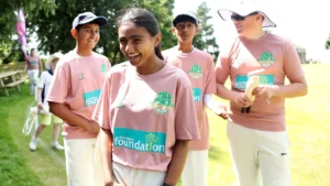 Young cricketers wearing King Cross Cricket Club shirts take part in a community cricket session supported by the Poundland Foundation.