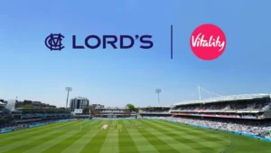 Lord's Cricket Ground and Vitality logos displayed above the iconic London cricket venue, highlighting a commercial partnership or sponsorship agreement.