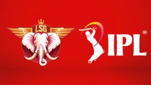 Lucknow Super Giants logo displayed alongside the Indian Premier League (IPL) logo, representing the IPL franchise.