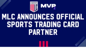 Major League Cricket announces MVPz as its official sports trading card partner in a promotional announcement graphic.