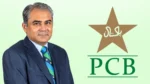 Mohsin Naqvi, Chairman of the Pakistan Cricket Board (PCB), pictured alongside the official PCB logo on a light green background.