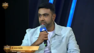 Ravichandran Ashwin speaking on stage after being honoured among the 25 Greatest Men’s International Cricketers of the 21st Century at the Cricinfo Honours Awards 2026.