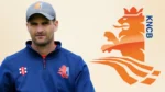 Ryan Cook alongside the Royal Netherlands Cricket Board (KNCB) logo in a composite image related to Netherlands cricket.