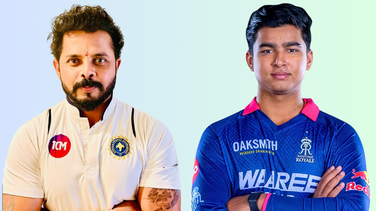 Former India fast bowler S Sreesanth and Rajasthan Royals youngster Vaibhav Sooryavanshi featured in a composite image highlighting Indian cricket talent and development.