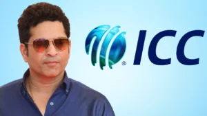 Sachin Tendulkar pictured alongside the ICC logo, representing his role and association with the International Cricket Council.