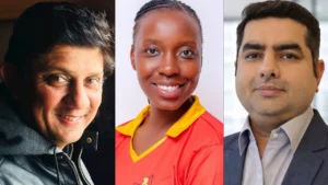 Sairaj Bahutule, Mary-Anne Musonda, and Rupen Thakkar featured in a composite image highlighting prominent figures from cricket coaching, playing, and administration.