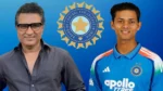 Sanjay Manjrekar and Yashasvi Jaiswal alongside the BCCI logo in a composite image related to Indian cricket.