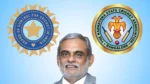 Composite graphic featuring Santosh Menon alongside the BCCI and Karnataka State Cricket Association (KSCA) logos, highlighting Indian cricket administration and governance.