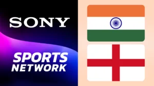 Sony Sports Network logo alongside the flags of India and England, representing cricket broadcast rights and television coverage between the two countries.
