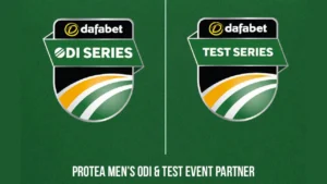 Dafabet ODI Series and Test Series logos displayed as South Africa men’s cricket event partner sponsorship branding.