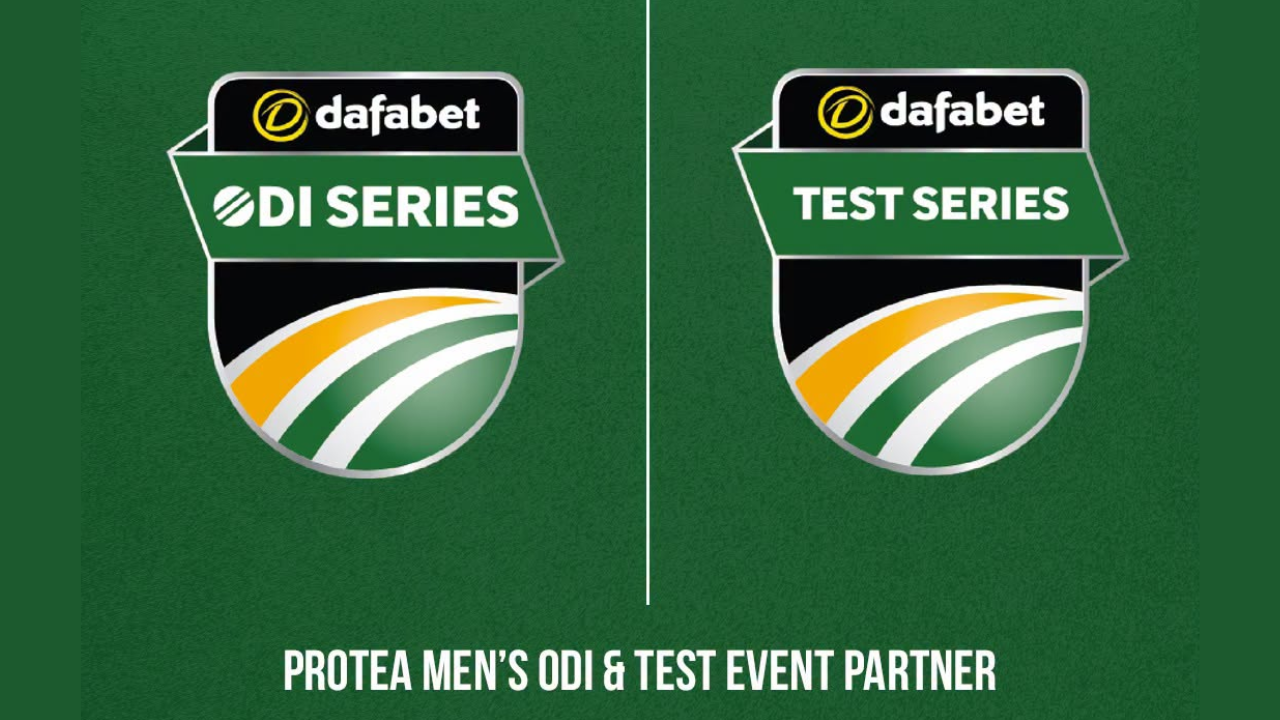 Dafabet ODI Series and Test Series logos displayed as South Africa men’s cricket event partner sponsorship branding.