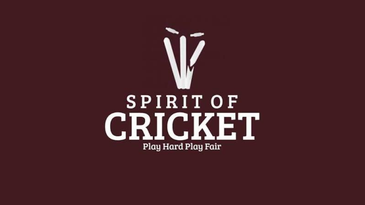 Spirit of Cricket logo promoting fair play and sportsmanship in Cricket Netherlands with the slogan “Play Hard Play Fair” displayed on a maroon background.