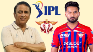 Sunil Gavaskar and Rishabh Pant featured alongside IPL and Lucknow Super Giants logos in a graphic discussing Pant’s role and performance with LSG in the Indian Premier League.