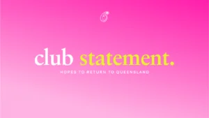 Sydney Sixers club statement graphic announcing hopes to return to Queensland on a pink background.