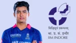 Vaibhav Sooryavanshi in Rajasthan Royals jersey alongside the IIM Indore logo, highlighting the young cricketer's association with cricket and education-related initiatives.