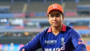 Vaibhav Sooryavanshi of Rajasthan Royals poses in team kit after winning the IPL 2026 Orange Cap award for finishing as the tournament's leading run-scorer.