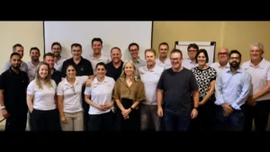 World Cricketers’ Association (WCA) players’ association leaders and representatives pose for a group photo during a WCA meeting and conference.