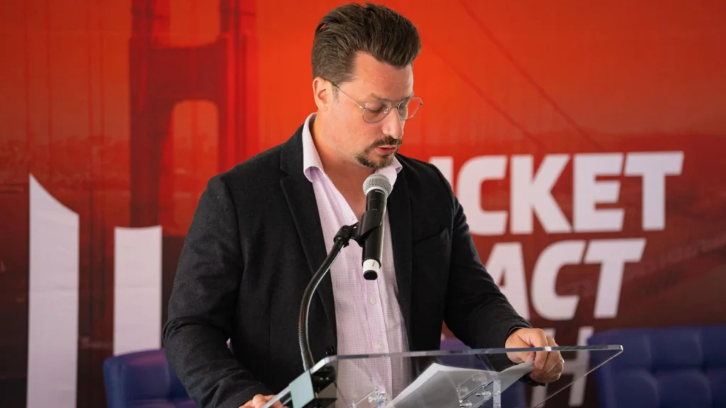 Cricket Impact Group CEO and Co-Founder Adam Hall announces the launch of Cricket Impact Play during a Cricket Impact event in San Francisco.