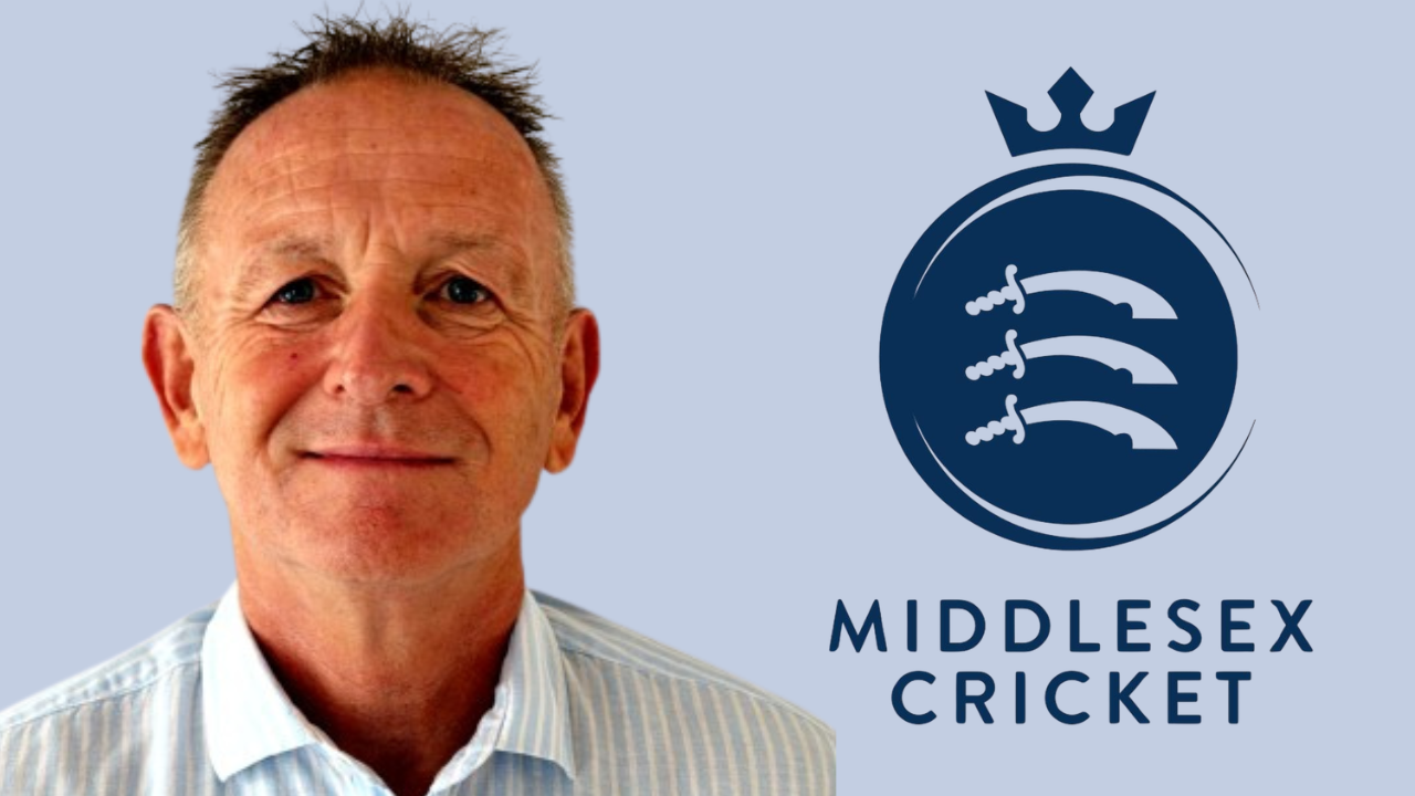 Portrait of Andrew Cornish alongside the Middlesex Cricket logo following his appointment as Chief Executive of Middlesex Cricket.