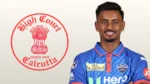 Delhi Capitals cricketer Abishek Porel alongside the Calcutta High Court logo, representing a legal matter or court-related news involving the Indian cricketer.