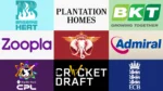 Logos of Brisbane Heat, Plantation Homes, BKT, Zoopla, Manchester Super Giants, Admiral, Republic Bank CPL, The Cricket Draft and the ECB highlighting recent cricket partnerships and sponsorships.
