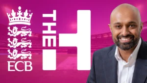 England and Wales Cricket Board (ECB) logo, The Hundred logo, and ECB chief executive Richard Gould, representing news related to The Hundred, ECB governance, tournament restructuring, or cricket administration in England.