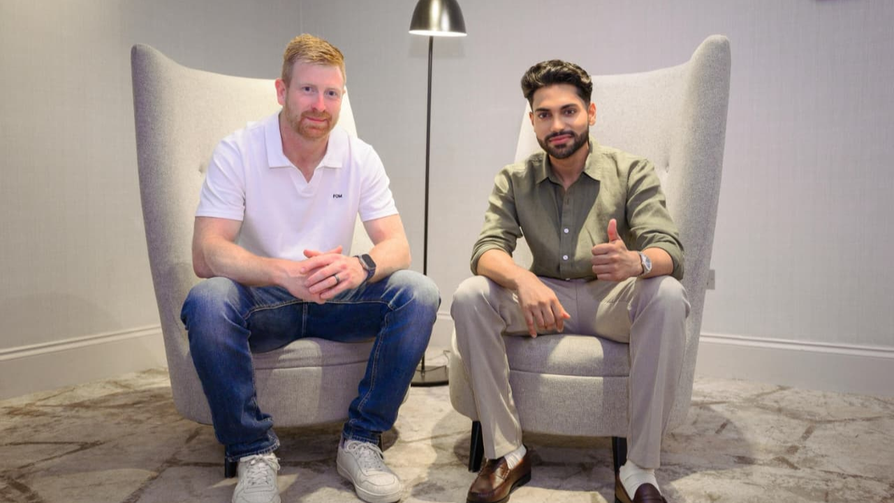 South Africa cricketer Heinrich Klaasen with Fireflies.ai founder and CEO Krish Ramineni during a meeting, highlighting the collaboration between cricket and AI technology.