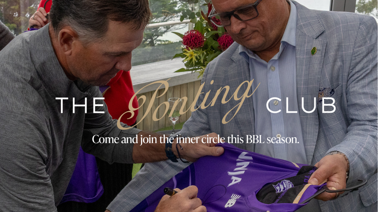 Promotional image for the Hobart Hurricanes' Pointing Club membership, featuring a signed Hobart Hurricanes jersey during a Big Bash League (BBL) member event.