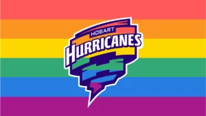 Hobart Hurricanes logo displayed in rainbow colours to promote the club's support for the LGBTQ+ community during Pride Round and inclusion initiatives.