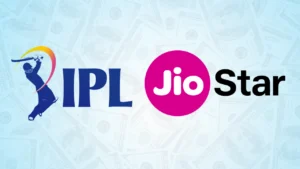 IPL and JioStar logos displayed against a background of US dollar banknotes, representing the Indian Premier League's media rights, broadcasting revenue, and streaming partnership.