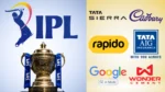 IPL trophy and Indian Premier League logo alongside sponsor logos including Tata Sierra, Cadbury Dairy Milk, Tata AIG, Rapido, Google AI Mode, and Wonder Cement.