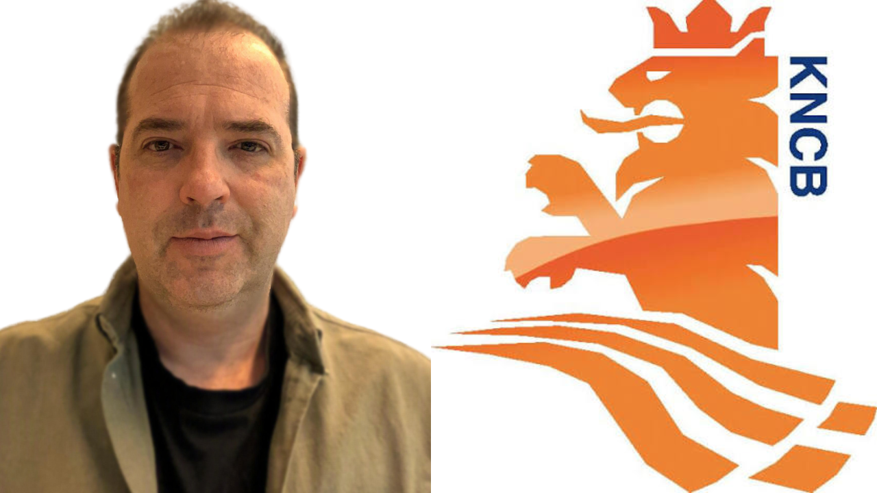 Jacques van Zuydam pictured alongside the KNCB logo following his appointment with the Royal Dutch Cricket Association (KNCB).