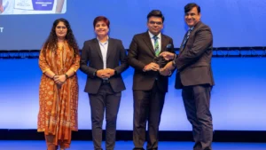 ICC Chairman Jay Shah presents an ICC Development Awards 2025 trophy to Emirates Cricket Board representatives after the board won three ICC Development Awards for excellence in global cricket development initiatives.