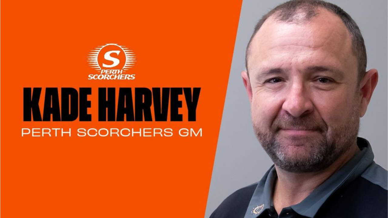 Kade Harvey, General Manager of the Perth Scorchers, in an official promotional portrait alongside the Perth Scorchers logo.